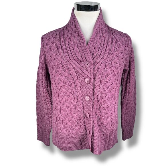 Aran Crafts Cardigan Sweater Women’s Small Pink Merino Wool V-Neck Button New - Picture 1 of 9